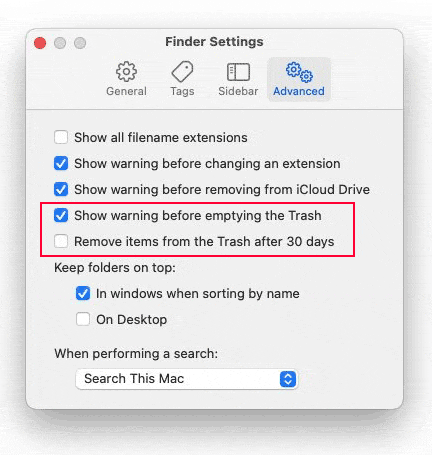Show warning before emptying the Trash Show warning before emptying the Trash