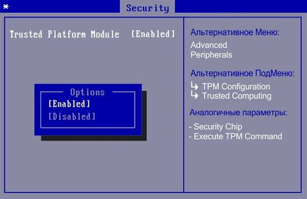 Enabled Trusted Platform Module