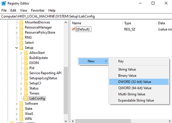 New DWORD (32 bit) Value