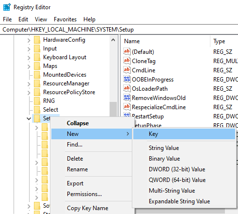 Creating new key in registry editor