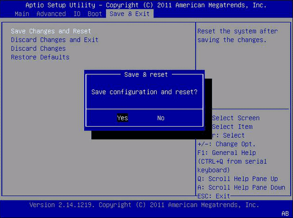 Saving the BIOS configuration