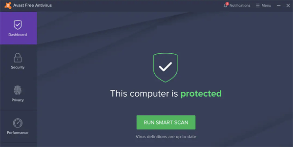 Avast main window Avast main window