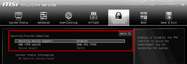 Enabling TPM 2.0 in MSI computers Enabling TPM 2.0 in MSI computers