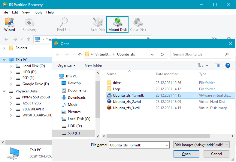 Монтування VMDK у RS Partition Recovery Монтування VMDK у RS Partition Recovery